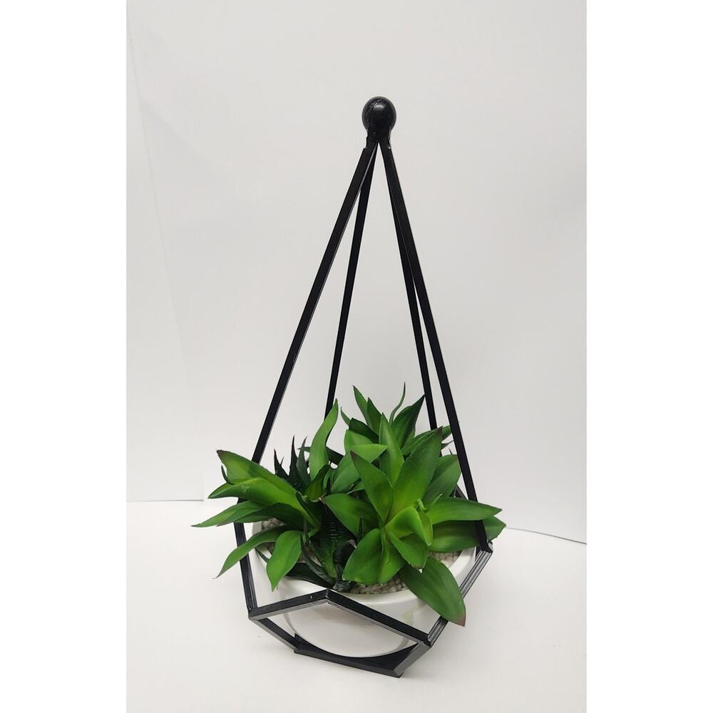 2pc Decorative Geometric Diamond-Shaped Metal Frame Artificial Indoor Plants - Picture 5 of 16